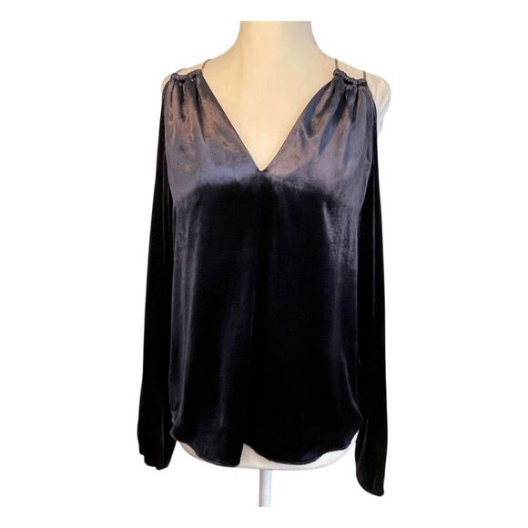 Ramy Brook Gigi Gold Chain Cold Shoulder Blouse Blue Velvet XS - Picture 2 of 10